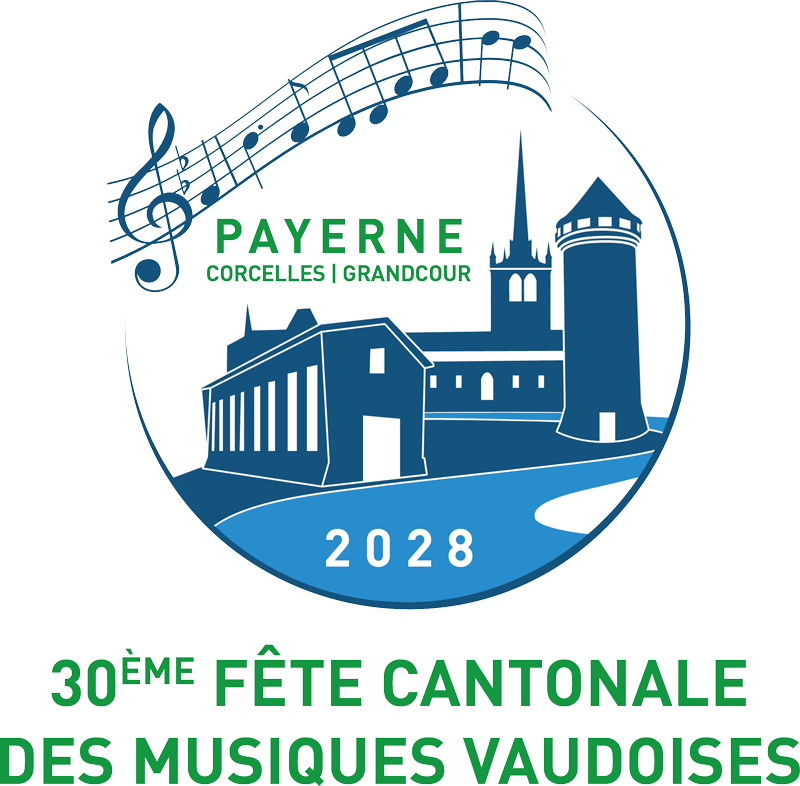 Logo de la 30ème Fête cantonale des musiques vaudoises / Payerne – Corcelles – Grandcour | du 24 au 28 mai 2028